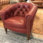 Compacte Engelse Chesterfield Tubchair Bordeaux Nieuwstaat thumbnail 3