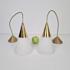 Set 2 Vintage Hanglamp Melkglas Messing Regency ‘70 Strak thumbnail 9