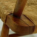 French Blonde Oak And Rush Armchair 1950s thumbnail 3