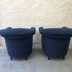 2 Vintage Durlet Fauteuils In Blauw Fluweel (1990s) thumbnail 4