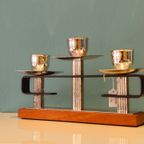 Vintage Teak Kandelaar Kaarsenhouder Chrome thumbnail 9