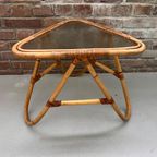 Mid Century Rotan Tafel Met Glasplaat, Vintage Bamboe Bijzettafel Jaren 70. thumbnail 4