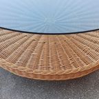 Vintage Glas En Riet Design Salontafel, Rond thumbnail 14