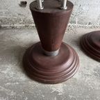Set Van 2 Houten Art Nouveau Tafels Met Gewoven Tafelblad thumbnail 7