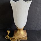 Vintage Murano Glazen Kelk Tafellamp Met Gouddkleurige Aardewerk Voet. Jaren 1970-1980 thumbnail 6