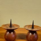 Mid-Century Teak Kandelaar Kaarsenhouder Kandelaren Vintage thumbnail 7