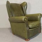 Vintage Leren Oorfauteuil, Groen thumbnail 6