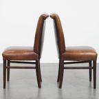 Set Van 6 Nette Eetkamerstoelen Gemaakt Van Schapenleer In Een Warme Cognac Kleur thumbnail 3