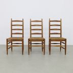 3X Ladder Chair In Oak & Rush, 1960S thumbnail 2