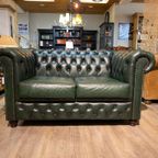 Gave Chesterfield Bankstel 3+2 Zits Bank In Antiek Groen Leer Brand thumbnail 4