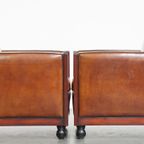 Set Van 2 Mooie, Cognac Kleurige, Schapenleren Art Deco Fauteuils thumbnail 3