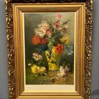 "stilleven Met Bloemen". Olieverf Op Doek. thumbnail 4
