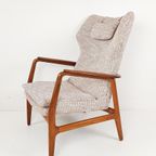 Vintage Bovenkamp Fauteuil Teakhout Roze Bruine Crème Stof thumbnail 6