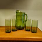 Vintage Karaf Waterkan Waterglazen Glazen Lime Groen Green Glazen thumbnail 21