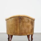 Unieke Charmante Subtiele Antieke Schapenleren Clubfauteuil/armchair Op Wieltjes thumbnail 5
