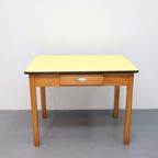 Vintage Eettafel Bureau Beuken Geel Formica Tafelblad thumbnail 3