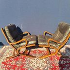 Vintage Design Fauteuils, Leer, Beuken,, Ingmar Relling thumbnail 5