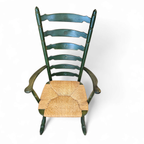Vintage Transparent Green Wooden Arm Chair / Rush Seat / High Back Ladder Chair thumbnail 7