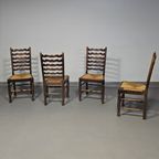 Set Of 4 Oak, Rustic, Farmhouse, Ladderback Dining Chairs With Rush Seats 1960S thumbnail 21