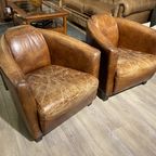 2 X Vintage Aviator Fauteuils In Generfd Cognac Leer Piloten Stoelen thumbnail 3