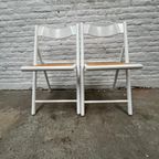 2x Vintage Klapstoel Wit Met Naturel Webbing Zitting thumbnail 5