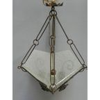 Art Deco Hanglamp Met 4 Gewolkte Glazen Platen thumbnail 7