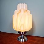 Art Deco Tafellamp, Type Wolkenkrabber, Opaline, 1930 thumbnail 3