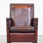 Schapenleren Art Deco Design Armchair Gecombineerd Met Hout En Een Mooi Patina thumbnail 3