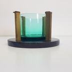 Vintage Art Deco Asbak Kristal Messing Leer Mid Century ´60 thumbnail 3