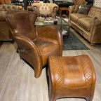 Saddle Chair / Zadel Fauteuil + Voetenbank In Vintage Cognac Leer Eyecatcher thumbnail 4