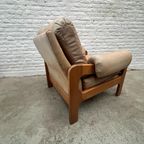 Vintage Fauteuil Of Loungestoel - Hout Met Licht Leer thumbnail 5
