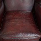 Set Van 2 Mooie En Comfortabele Bordeauxrode Rundleren Oorfauteuils In Engelse Stijl thumbnail 5