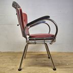 Vintage Verstelbare Kappersstoel / Barbier Stoel (Rood Skai, Nepleer) 60S  / Buizenframe Bauhaus J thumbnail 21