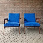 Set Vintage Deense Fauteuils Jaren 60 Ribstof Blauwe Stoelen thumbnail 2