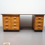 Groot Vintage Dubbelzijdig Bureau Eiken thumbnail 8