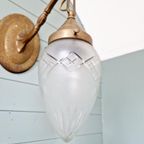 Art Deco Wandkandelaar In Brons, Gesatineerd Kristal,1910-20 thumbnail 9