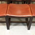 Vintage Set Van 6 Design Leren Eetkamerstoelen thumbnail 13