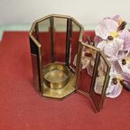 Vintage Koperen Kaars Waxine Houder  Octagoon Rookglas Geslepen thumbnail 6
