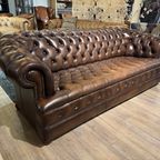 Engelse Chesterfield 3 Zits Bank Buttonseat Antiek Bruin Leer thumbnail 9