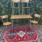 Mooie Bruine Retro Vintage Formica Set Tafel Met 4 Stoelen thumbnail 7