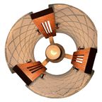 Ca. 1960’s Ceiling Fixture - Scandinavian Design - With Teak Wood And Curved Glass, thumbnail 6