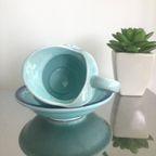 Prachtige Vintage Japanse Melkkannetje Met Schotel In Blauw Turquoise thumbnail 10