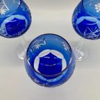 Set Kobalt Kristal Wijnglazen Gegraveerd 3 Stuks thumbnail 7