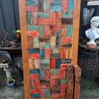 Kleurrijke Eettafel Gemaakt Van Sloophout Afm. 180 X 90cm En thumbnail 4