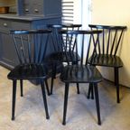 Mooie Set Van 4 Zwarte Retro Vintage Spijlen Stoelen thumbnail 6