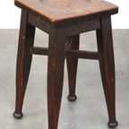 Antieke Engelse Massief Eikenhouten Kruk/ Stool Met Een Vleugje Art Nouveau Stijl thumbnail 2