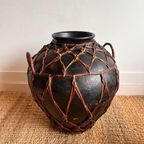 Xl Black Pottery Kruik Pot Vaas Vintage thumbnail 2