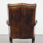 Grote, Zeer Comfortabele Vintage Schapenleren Oorfauteuil Met Een Mooie Diepe Kleurencombinatie thumbnail 5