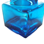 Blauwe Glazen Vierkante Pot Met Kurk Dop Vintage Retro thumbnail 3
