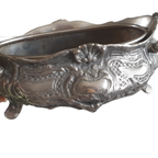 Prachtige Metalen Jardiniere, Verzilverd? Metalen Binnenbak thumbnail 4